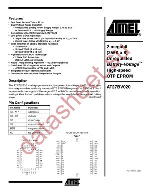 AT27BV020-15VC datasheet  