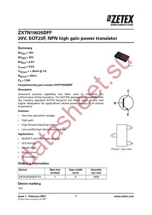 ZXTN19020DFFTA datasheet  