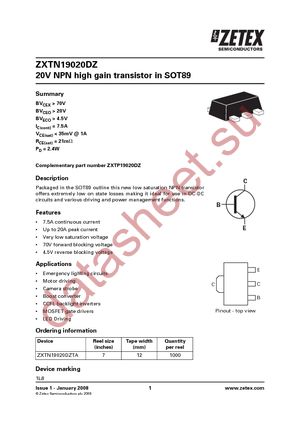 ZXTN19020DZTA datasheet  