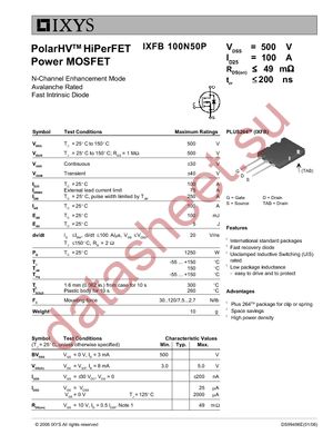 IXFB100N50P datasheet  