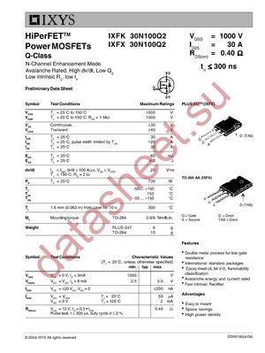 IXFK30N100Q2 datasheet  