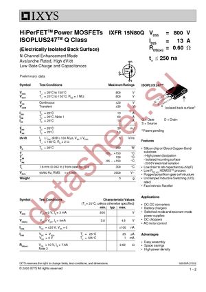 IXFR15N80Q datasheet  