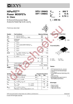 IXFT13N80Q datasheet  