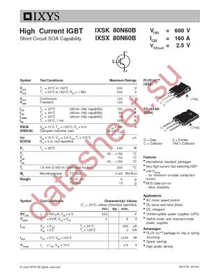 IXSK80N60B datasheet  