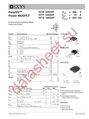 IXTP16N50P datasheet  