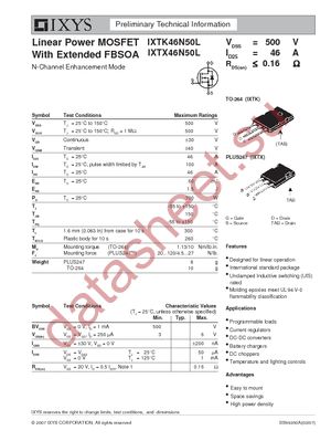 IXTX46N50L datasheet  