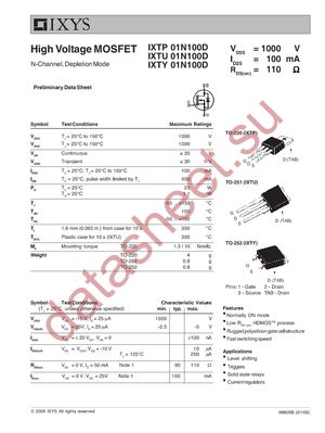 IXTY01N100D datasheet  