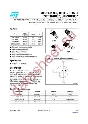 STD3NK80Z-1 datasheet  