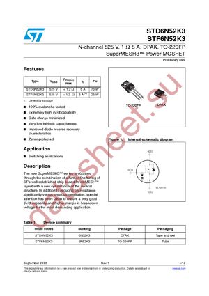 STD6N52K3 datasheet  