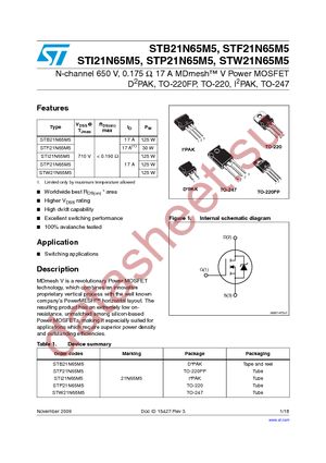 STW21N65M5 datasheet  