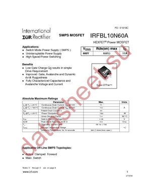 IRFBL10N60A datasheet  