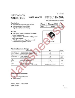 IRFBL12N50A datasheet  